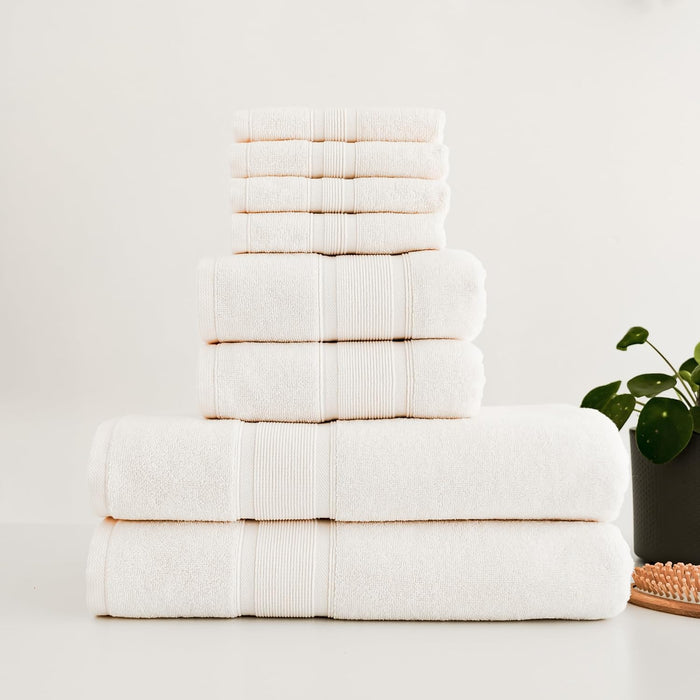 Luzia 8 Piece Bathroom Towel Set - 100% Turkish Cotton, Premium Quality - 2 Bath Towels 2 Hand Towels and 4 Washcloths (Lavender/Purple)
