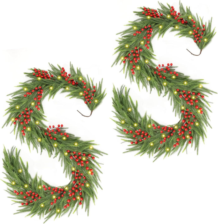 Christmas Norfolk Pine Garland,Real Touch Faux Winter Greenery Garland with Light for Stairs Table Fireplace Backdrop Wall,Christmas Holiday Seasonal Winter Decor (6ft)