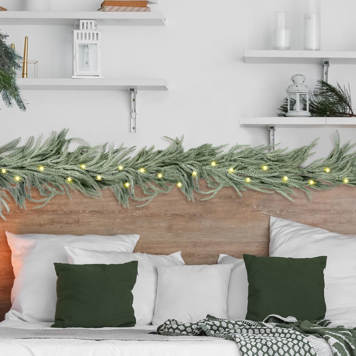 Fovths 1 Pack 6 Feet Christmas Norfolk Garlands Set Green Artificial Winter Pine Garlands Light String Faux Greenery Garland Pine Garland for Xmas Holiday Home Indoor Decor, Green and White