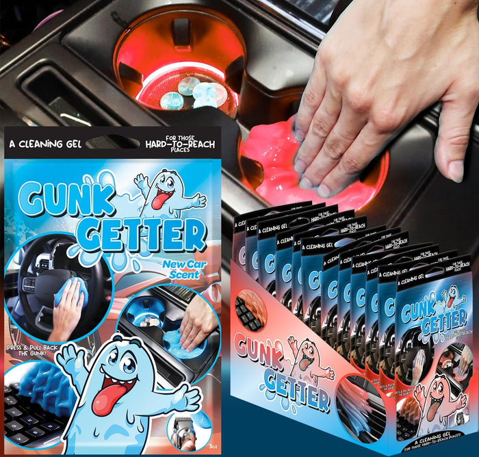 Gunk Getter, Cleaning Gel for Those Hard to Reach Places, Automotive Cup Holder Electronic Keyboard Office, Slime Gel Cleaner Dust Crumb Removal (Resealable Pouch, Blue, 3oz) 12 Pack