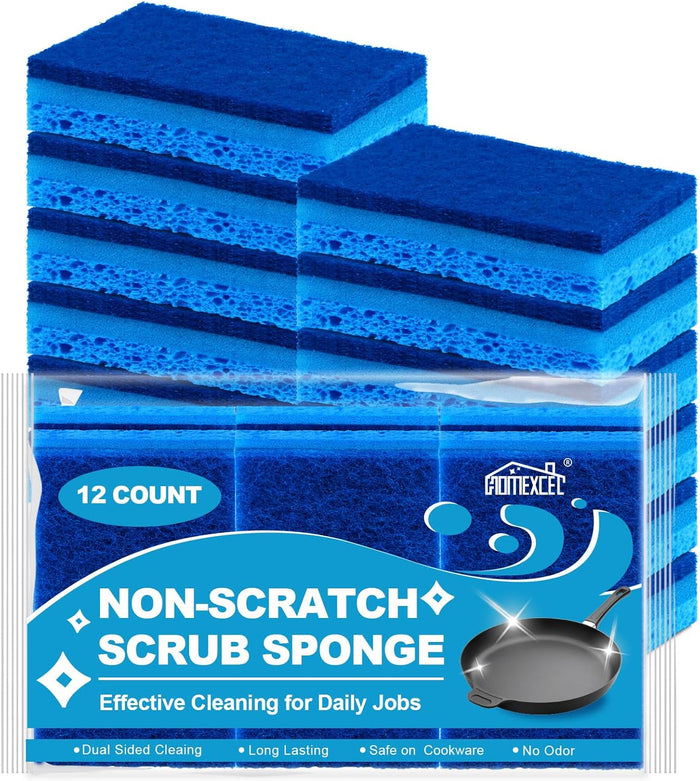 HOMEXCEL Sponges Kitchen 24pcs, Non-Scratch Scrub Dish Sponge Safe on Non-Stick Cookware, Dual Sided Cleaning Sponges for Kitchen, Household, Bathroom and More