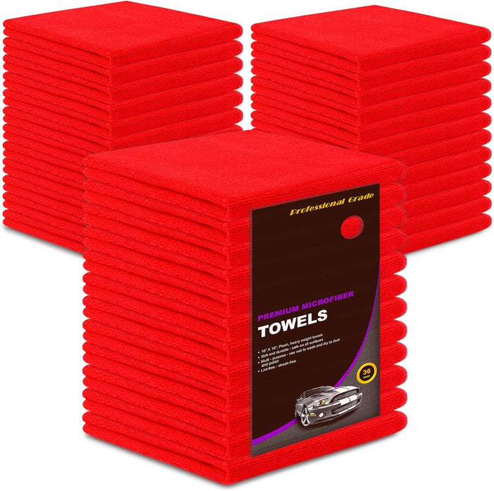 Blue Horizon Microfiber Cleaning Towels, 36-Pack Reusable Shop Towels, Ultra Soft Plush Wash-Cloths, Microfiber Detailing Cleaning Cloths for Car, Household and Commercial (Black, 16" x 16")
