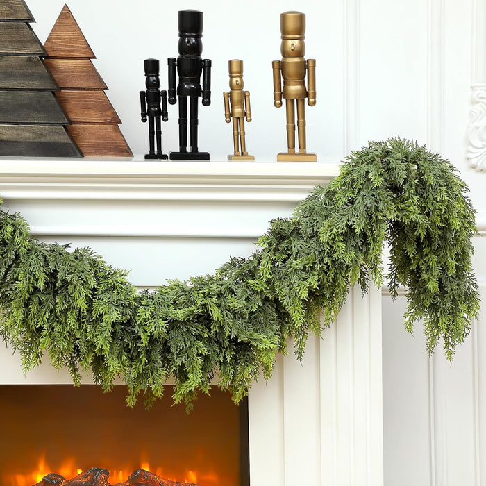 Waydress 1 Pcs 9ft Christmas Cedar Garland Artificial Realistic Soft and Thickness Green Faux Cedar Pine Garland for Home Fireplace Indoor Outdoor Holiday Party Decoration