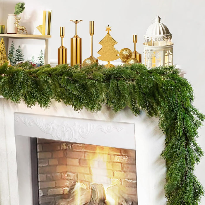 9.8Ft Christmas Norfolk Pine Garland,Cedar Garland Realistic,Pine Garlands for Mantle, Table,Stair Handrail,Indoor, Outdoor Christmas