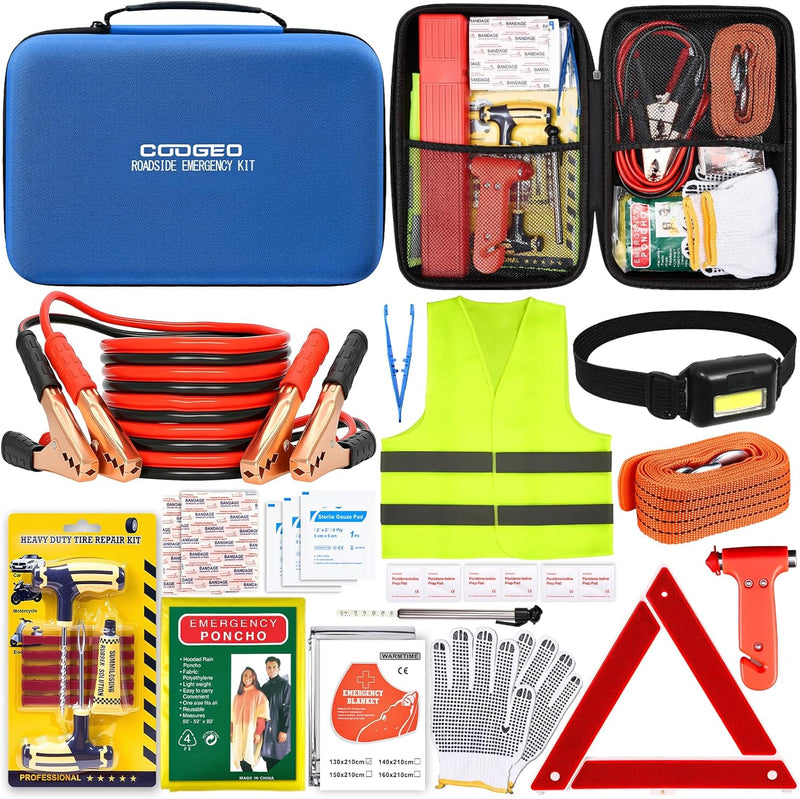 Car Emergency Kit with Battery Jumper Cables,Car Accessories for Men or Women,Emergency Car Kit,Roadside Automotive Safety Kit for Car,Vehicle,Truck or SUV,Gifts for Men or Him,Black