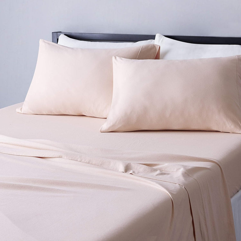 Amazon Basics 4 Piece Bed Sheets Set, 100% Cotton Jersey, Includes Super Soft, Flat and Fitted Sheets, Pillowcase, King, Oatmeal, Solid