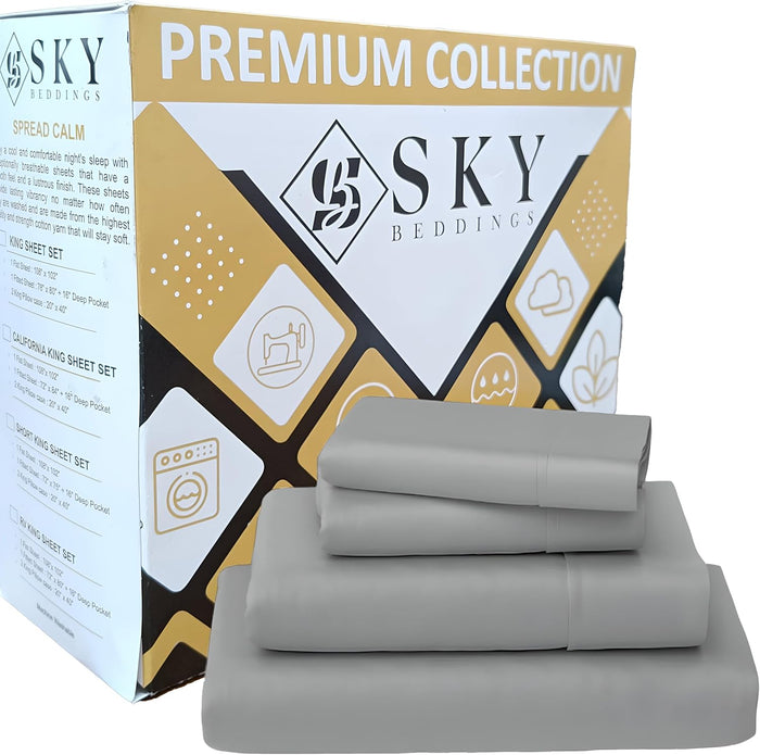 SKY BEDDINGS 100% Cotton RV Short Queen Sheets - 400 Thread Count Sateen Weave, Cooling, Hotel Luxury 4 Piece Set - White