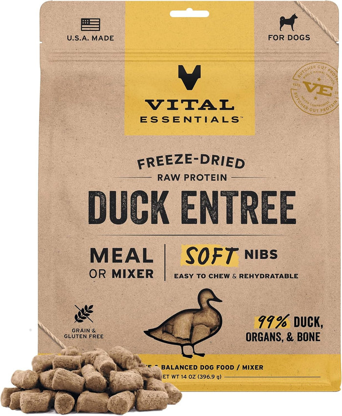 Vital Essentials Freeze-Dried Raw Beef Meal or Mixer Dog Food Soft Nibs | 98% Beef, Organs & Bone | 14 oz