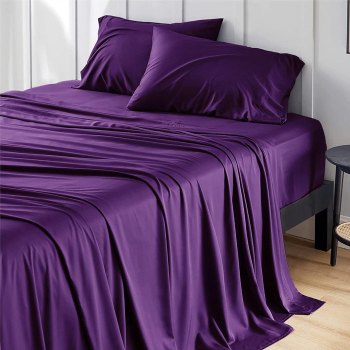 Bedsure Queen Sheet Set, Cooling Sheets for Queen Size Bed Set, Rayon Derived from Bamboo, Breathable & Soft, Deep Pocket Up to 16", Hotel Luxury Silky Bedding for Hot Sleepers, Dark Grey