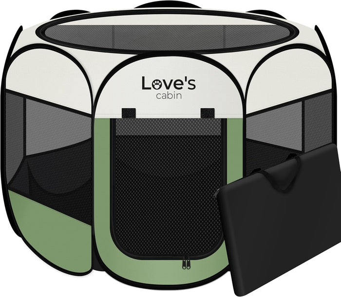 Love's cabin Pet Puppy Dog Playpen, Small Dog Tent Crates Cage Indoor/Outdoor, Portable Playpen for Cat, Foldable Pop Up Dog Kennel Playpen with Carring Case, Removable Zipper Top, Dark Grey