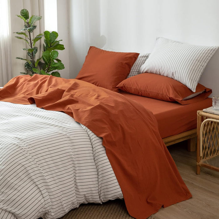 MooMee Bedding Sheet Set 100% Washed Cotton Linen Like Textured Breathable Durable Soft Comfy (Heathered Butter Yellow, Queen)