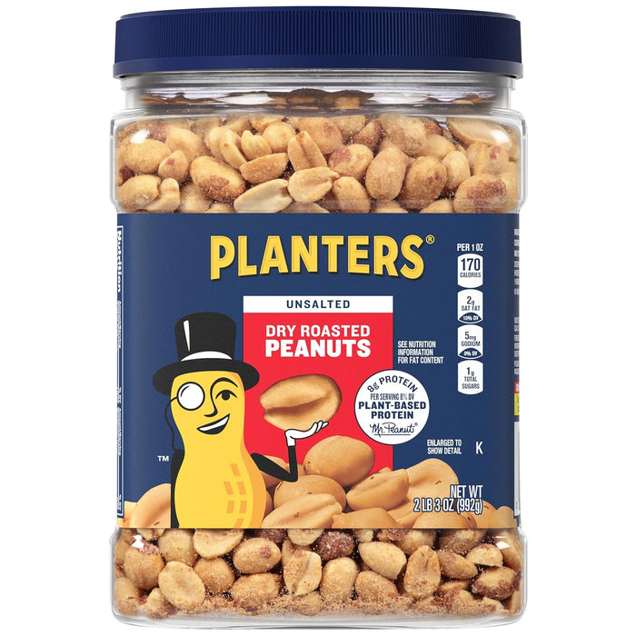 PLANTERS Salted Peanuts Cocktail, Party Snack, Plant-Based Protein, After School Snack, Roasted in Peanut Oil, Salted Nuts, Snacks for Adults, Bulk Nuts, Kosher, 2.19lb Jar