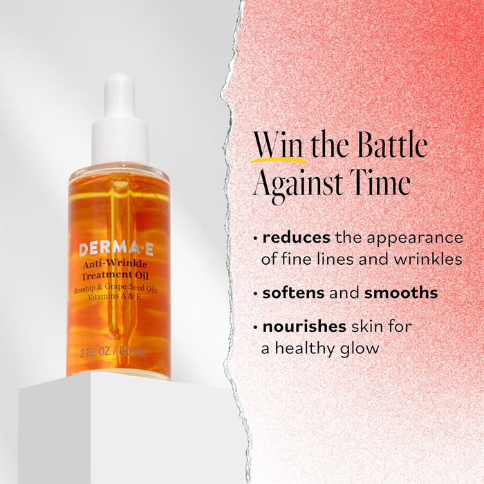 DERMA E Anti-Wrinkle Treatment Oil – Anti-Aging Face Oil with Vitamin A and Vitamin E – Fragrance Free Face and Neck Moisturizer for Youthful, Vibrant Skin, 2 oz