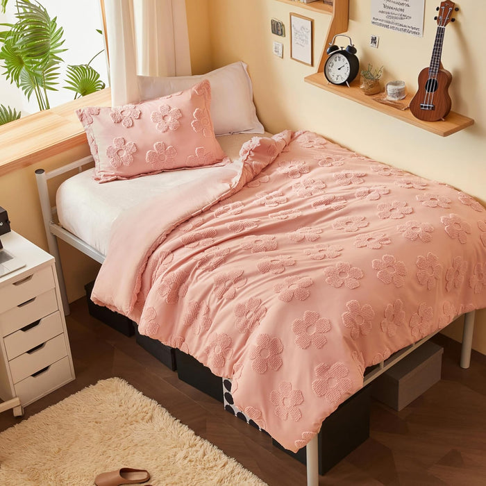 Joiedomi Tufted Queen Comforter Set, 3 Pieces Beige Boho Queen Bedding Set with 1 Plaid Geometric Comforter and 2 Pillow Shams, Checkered Bed in a Bag for All Seasons