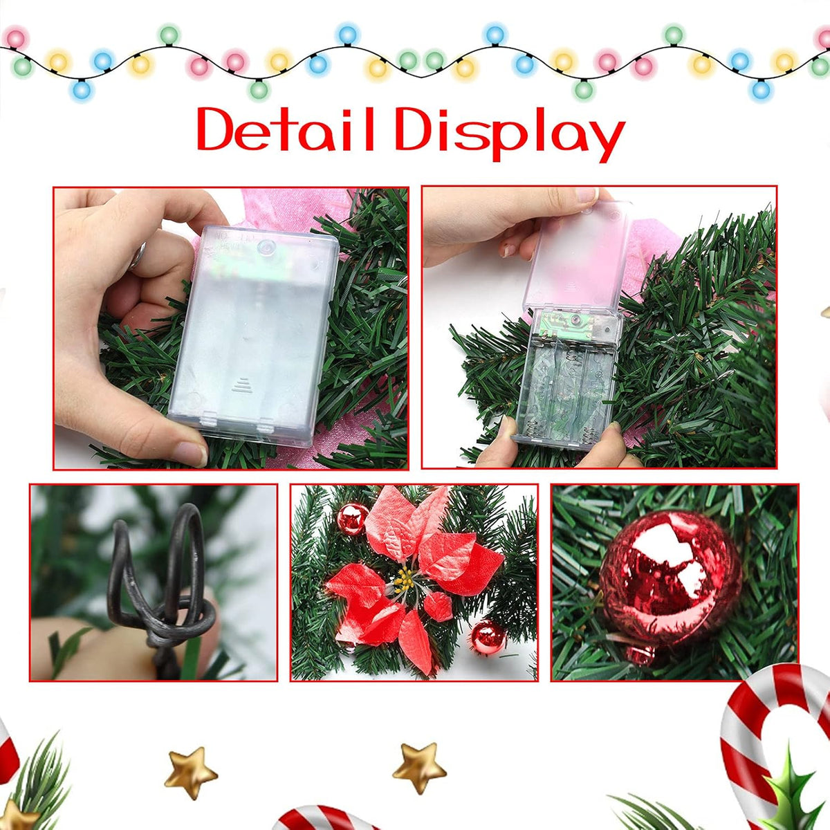 HIIXHC Christmas Illuminate Garland, 9 ft Rattan Artificial Flower Vine Plants Outdoor Decorations, Pre-Lit Battery Operated (Battery Not Included)