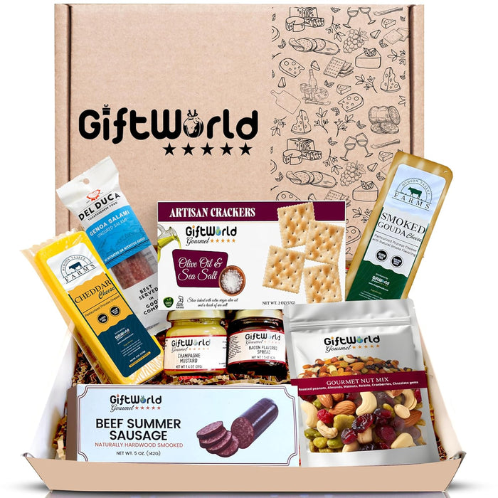 Charcuterie Meat and Cheese Gift Basket, Charcuterie Board Food Items, Food Gifts for Men, Meat Sampler For Men, Tailgating, Business, Congratulations, Care Packages, Thanksgiving and Christmas Gifts (8-item Bundle)
