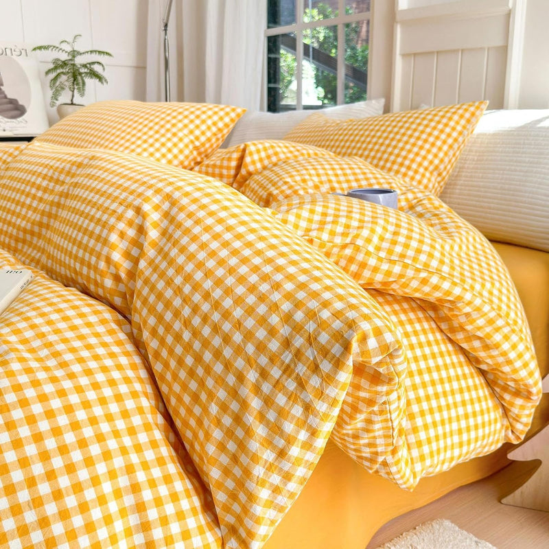 LifeTB Green Gingham Comforter Set King Modern Style Plaid Comforter Set 3 Pieces Boho Grid Comforter with 2 Pillowcases Soft Fluffy Checkered Pattern Comforter Farmhouse Gingham Bedding Set King