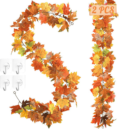 11.8FT Fall Decor, 2 Pack Fall Garland for Mantle, Fall Decorations for Home, Thanksgiving Decor for Thanksgiving Decorations Indoor, Autumn Garland for Autumn Decor Outdoor