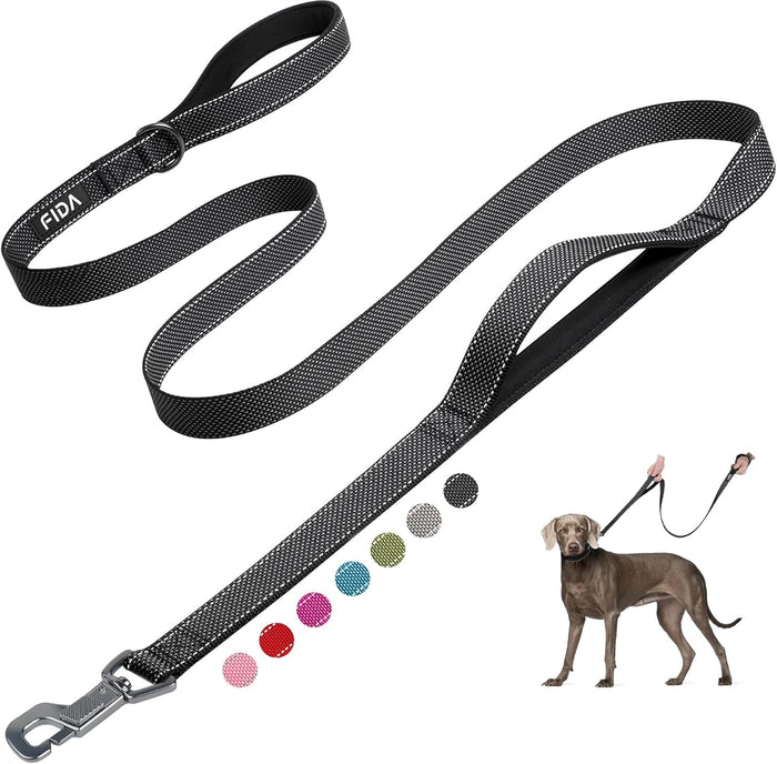 Fida 6 FT Heavy Duty Dog Leash with 2 Comfortable Padded Handles, Traffic Handle & Advanced Easy Snap Hook, Reflective Walking Lead for Large, Medium & Small Breed Dogs, Blue