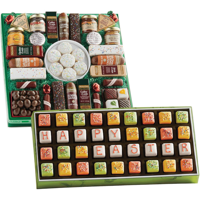 The Swiss Colony 27 Favorites Food Gift Set, Summer Sausage Meats and Cheeses, Assorted Chocolates, Candies, Petits Fours, Cheese & Charcuterie Board Gifts Basket, Holiday, Christmas - Holiday Red Box