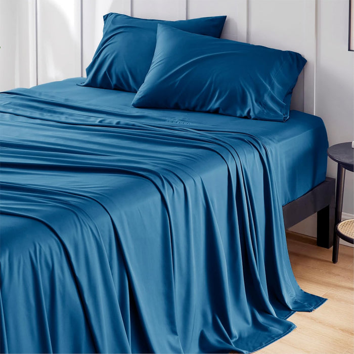 Bedsure Queen Sheet Set, Cooling Sheets for Queen Size Bed Set, Rayon Derived from Bamboo, Breathable & Soft, Deep Pocket Up to 16", Hotel Luxury Silky Bedding for Hot Sleepers, Dark Grey