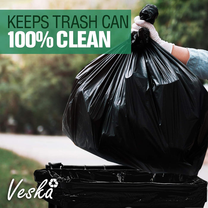 Veska 55 Gallon Trash Bags Heavy Duty, (Value-Pack 50 Count w/Ties) 55-60 Gallon Trash Bags Large Black 50-60 Gallon Garbage Liners for Lawn, Leaf, and Commercial