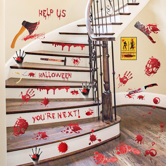 84Pcs Halloween Decorations Handprint Footprint Stickers Clings Decals Window Bathroom Floor Restroom Zombie Decorations Halloween Party Decor,8 Sheets