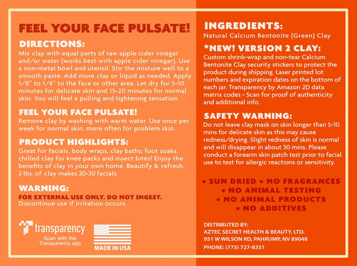 Aztec Secret– Indian Healing Clay 1 lb – Deep Pore Cleansing Facial & Body Mask – The Original 100% Natural Calcium Bentonite Clay – New Version 2