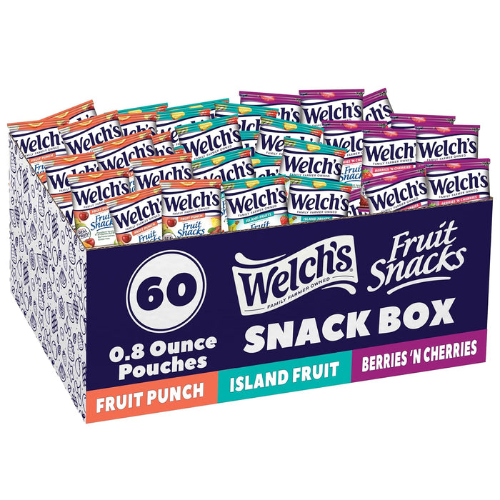 Welch's Fruit Snacks, Mixed Fruit & Berries 'N Cherries Variety Pack, Great for School Lunches, Bulk Pack, Stocking Stuffers, Individual Single Serve Bags, 0.8 oz (Pack of 60)