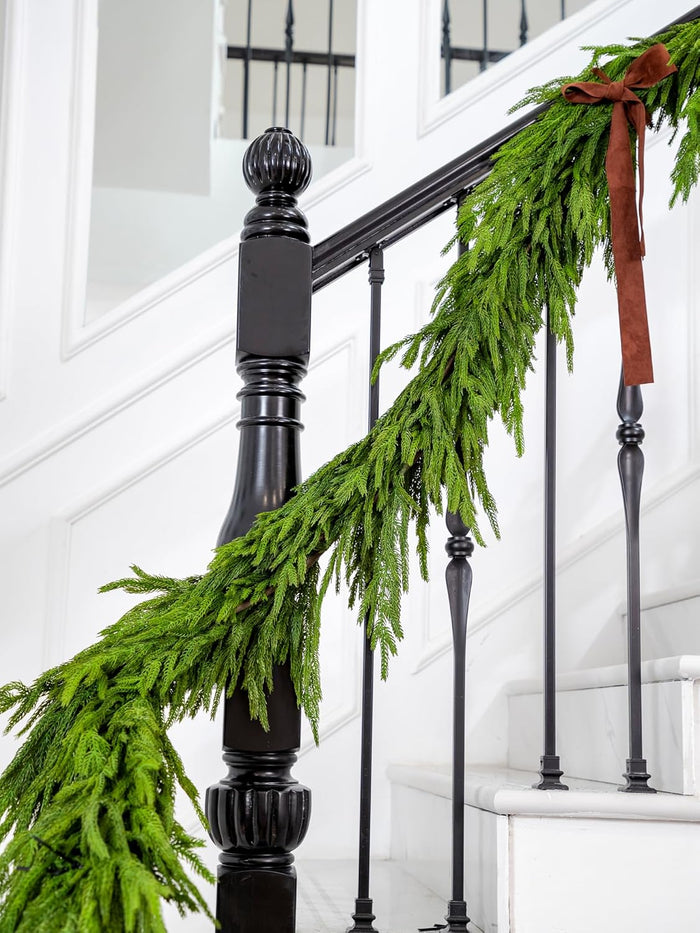 15FT Christmas Garland Real Touch Norfolk Pine Garland Winter Pine Garland for Mantle Stairs Railing Table Fireplace Wall Indoor Outdoor Holiday Xmas Decor Decoration