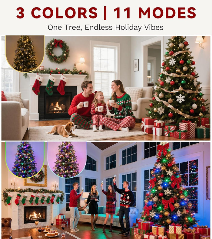 DWVO Pre-Lit Flocked Slender Spruce Artificial Christmas Tree Adorned with 51 Pine Cones, 7.5 FT Authentic Layered Christmas Tree with 350 Lights & 800 Branch Tips for Home Party with Remote Control