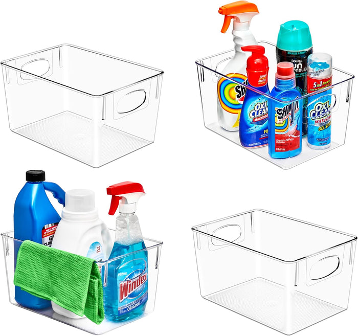 Sorbus 4 Pack Medium Clear Plastic Storage Bins, Clear Organizer Bins with Handle for Kitchen, Pantry, Cabinet, Refrigerator, Craft, Toys, Clothes, Closet, Under Sink, Bathroom Organizers and Storage