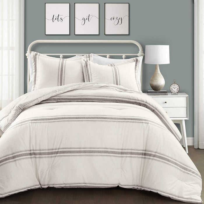 Lush Decor Farmhouse Stripe Reversible Cotton Comforter Set, 3 Piece Set, King, Red - Cozy F𝚊rmhouse Bedding Set - Rustic Decor - Striped Comforter - Modern Farmho𝚞se Bedroom Decor