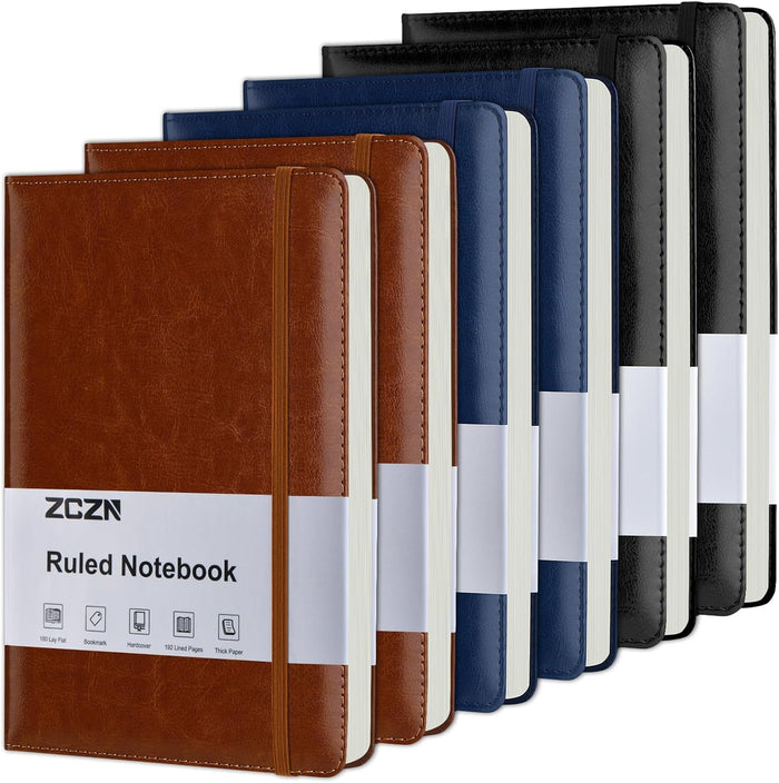 ZCZN Lined Journal Notebooks for Work, 5.5x8.3 in, 192 Pages, Hardcover Leather A5 Journals for Writing, Diary & Travel, College Ruled Journaling Notebooks for School, Office, Home (Black*6)