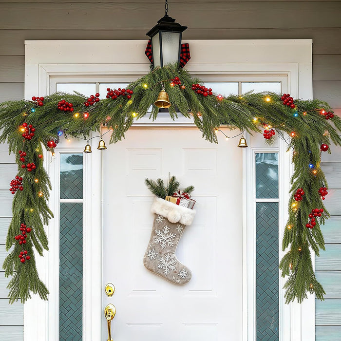 12ft Christmas Norfolk Pine Garland - Real Touch Artificial Greenery Cedar Garland for Xmas Fireplace Mantle Table Window Home Holiday Decoration
