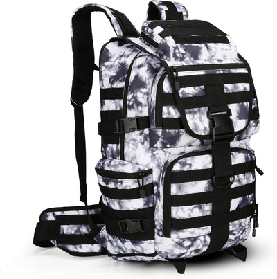 50L Military Tactical Backpack 3 Day Assault Pack Molle Daypack Hiking Backpack for Men and Women (Black white Tie-Dye)