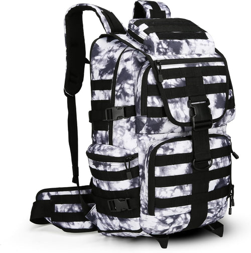 50L Military Tactical Backpack 3 Day Assault Pack Molle Daypack Hiking Backpack for Men and Women (Black white Tie-Dye)