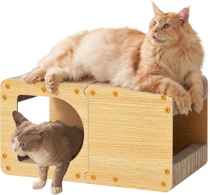 EHEYCIGA Cardboard Cat Scratcher House, 17-Inch Corrugated Cat Scratcher for Indoor Cats, Kitten Scratching Board Pad, Dark Brown