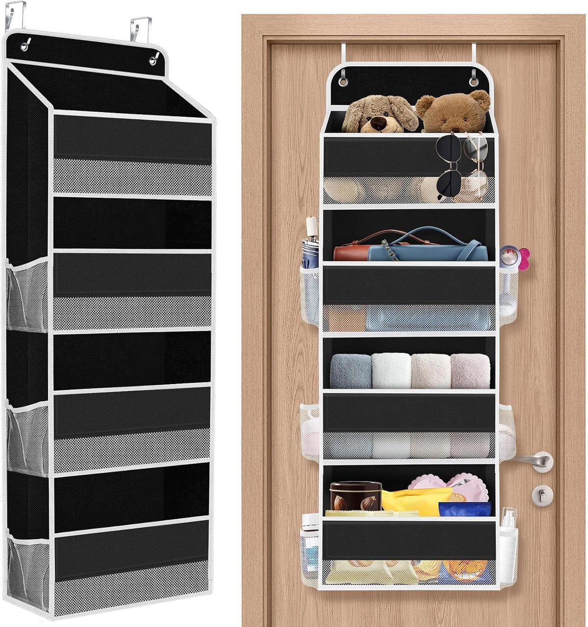 1 Pack Over The Door Organizer, Hanging Storage Organizer with Clear Window, 40lb Ultra Sturdy Large Capacity Room Organizer for Pantry Laundry Bathroom Nursery Closet Baby Essential (Grey)
