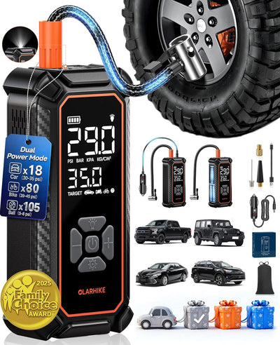 OlarHike Cordless Tire Inflator Portable Air Compressor, 150PSI Dual Power_6000mAh & 12V DC, Air Pump for Car Tires, Bike, Motorcycle, with LED & Digital Pressure Gauge, Gifts for Men & Women
