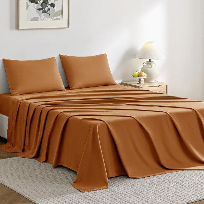 JELLYMONI Sheet Set King Size 4pcs Cotton Cream White Easy-Fit 16 Inch Deep Pocket 100% Washed Cotton Soft Breathable (1 Fitted Sheet, 1 Flat Sheet, 2 Pillowcases)