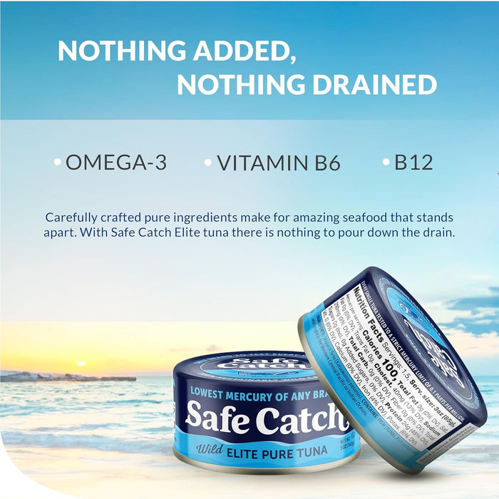 Safe Catch Canned Wild Tuna Fish, Wild Caught, Lowest Mercury, Gluten-Free, Kosher, Non-GMO, Whole30 Approved, Paleo, Keto Food, 5oz Can, 6-Pack