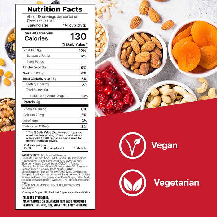 FRUIT NUT MIX TRAIL MIX by PREMIUM ORCHARD - Gourmet Trail Mix Bulk Blend of Mixed Nuts & Dried Fruit - Healthy Vegan Snacks, Snack Nut Mix, Plant Protein Source, Non-GMO, Natural - 18oz
