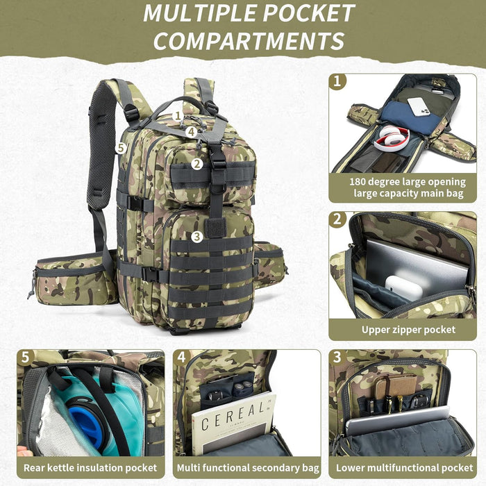 Tactical backpack, assault bag, hydration backpack, men's military enthusiast camping backpack, 3-day bag(Camouflage)