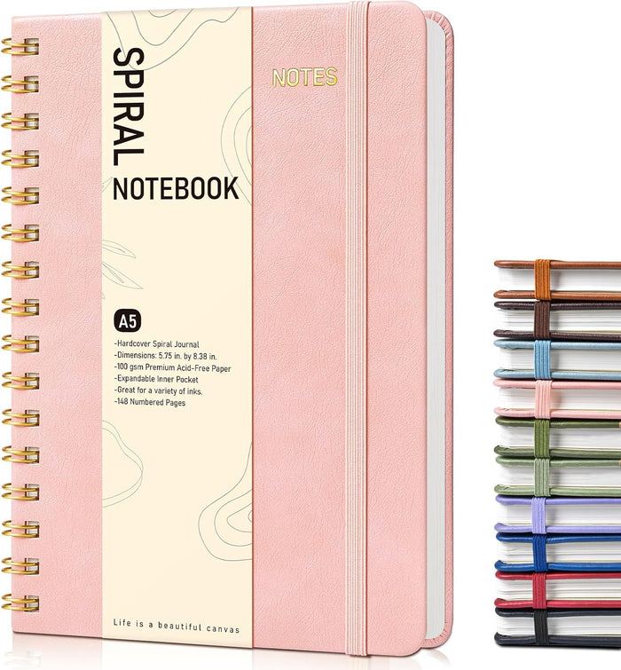 Lined Spiral Journal Notebook, A5 Hardcover Spiral Journals for Women Men, 150 Numbered Pages Spiral Bound Notebook, 100 GSM College Ruled Notebooks for Work, Note Taking 5.75" x 8.38", Olive Green