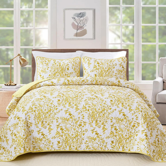 WONGS BDEEING Quilt Queen Size, Sage Green Quilt Bedding Set with 2 Pillowcases, Botanical Quilt for Queen Bed, Soft Microfiber Lightweight Coverlet Bedspread for All Season (96"×90", 3 Pieces)