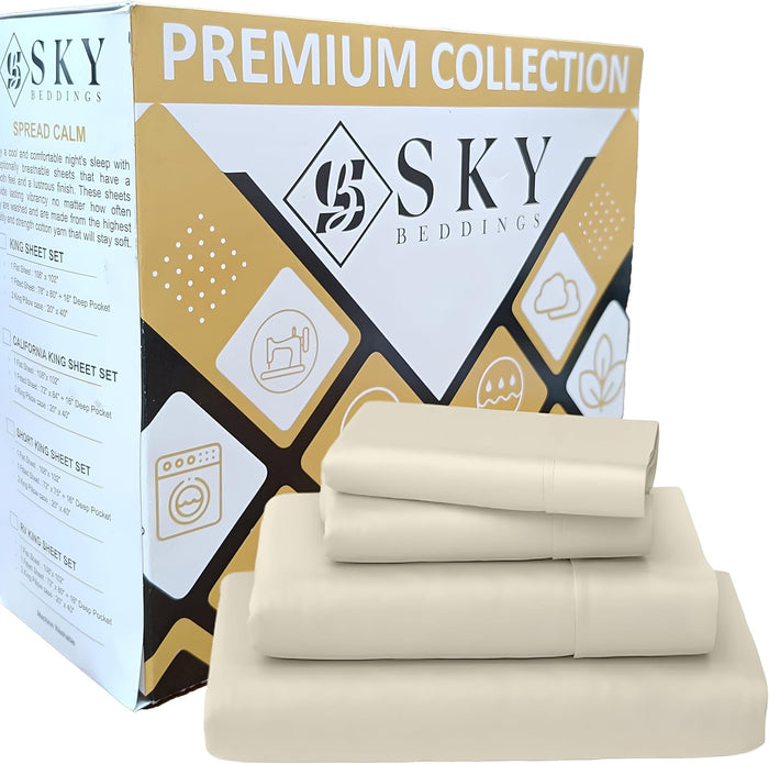 SKY BEDDINGS 100% Cotton RV Short Queen Sheets - 400 Thread Count Sateen Weave, Cooling, Hotel Luxury 4 Piece Set - White