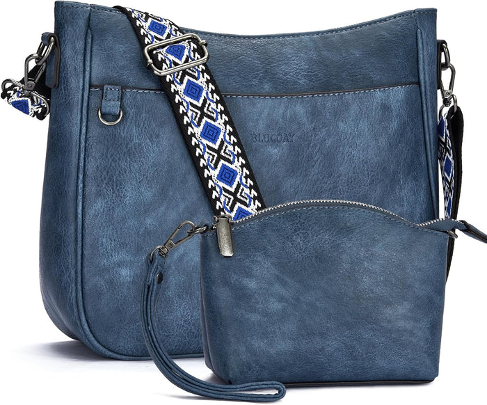Blucoay 2PCS Crossbody Bags Purses for Women Set,Vegan Leather Hobo Bags Wallet Set,Shoulder Handbags With 2 Adjustable Strap