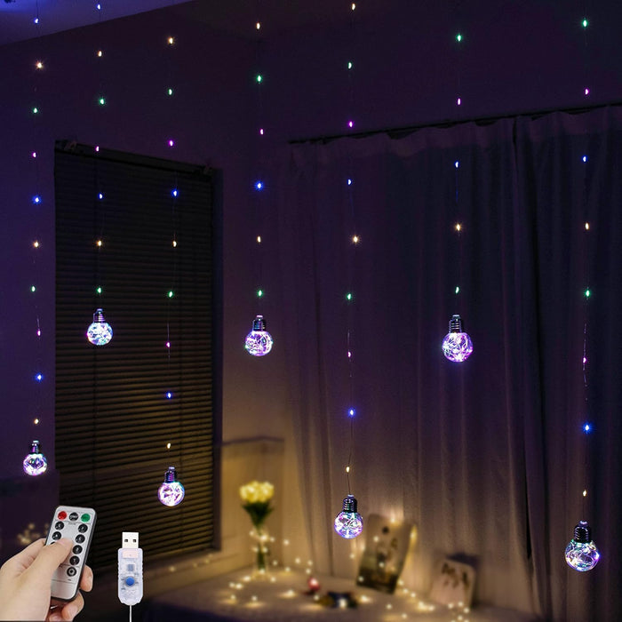 YOLIGHT Wishing Ball Curtain Lights 200 LED Window Curtain String Lights with Remote, USB Battery Powered Twinkle Globe Fairy Lights for Wedding Party Bedroom Christmas Decoration (Warm White)