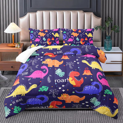 Dinosaur Comforter Set for Boys Twin,Kawaii Comforter Cute Bed Set，Dinosaur beeding Bed Quilt for and Girls Bedroom Decor,with 1 Quilt and 2 Pillowcases